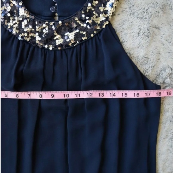 SL Fashions Flattering Blue Sequins-Chiffon Navy Blue Dress Bare Shoulders  8 - Picture 6 of 12